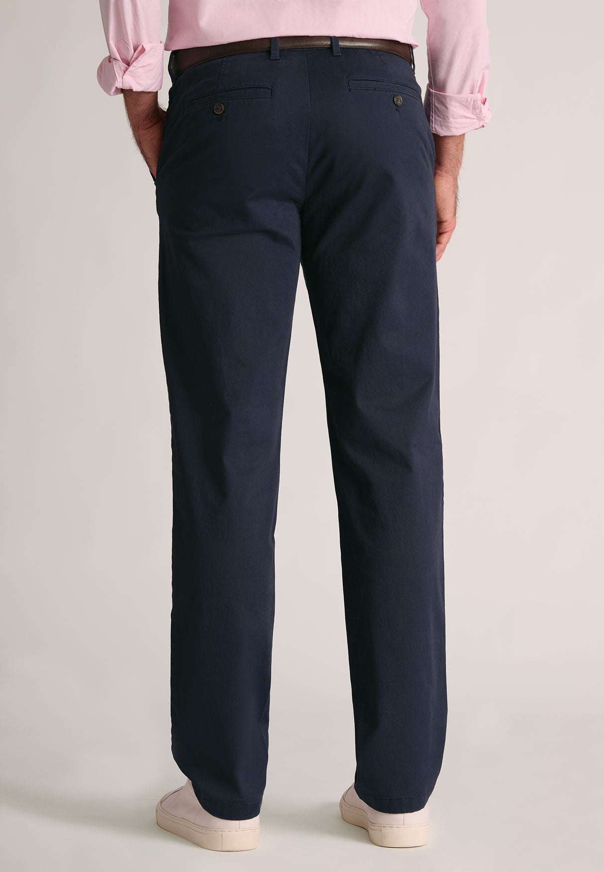 Tailored Fit Leo Navy Stretch Cotton Chinos - detail