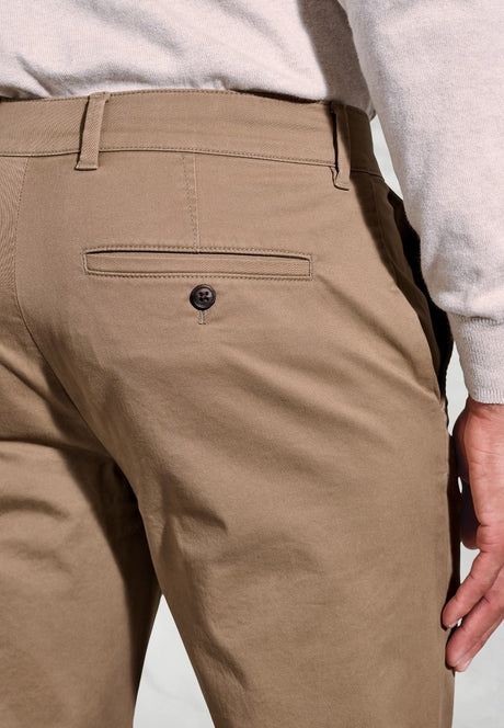 Tailored Fit Leo Tan Stretch Cotton Chinos - fabric