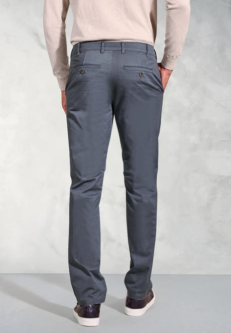 Tailored Fit Leo Air Force Blue Stretch Cotton Chinos - detail