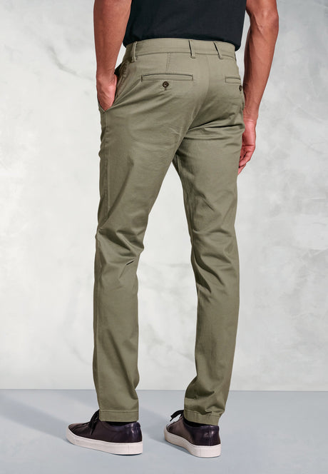 Tailored Fit Leo Olive Stretch Cotton Chinos - detail