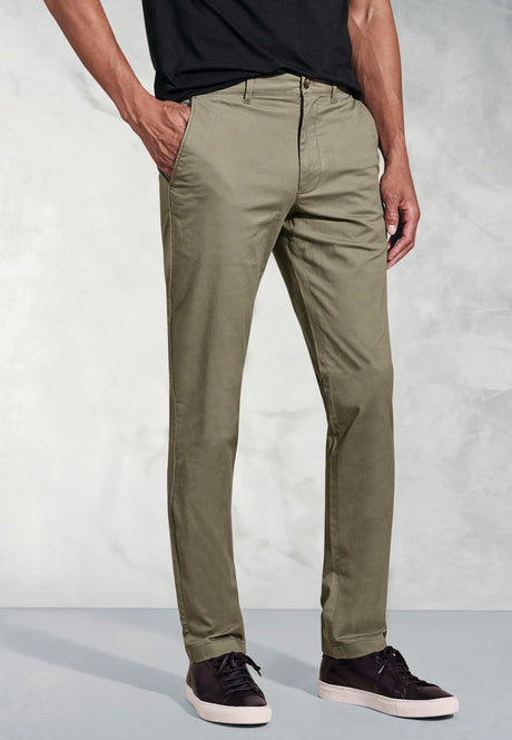 Tailored Fit Leo Olive Stretch Cotton Chinos - front