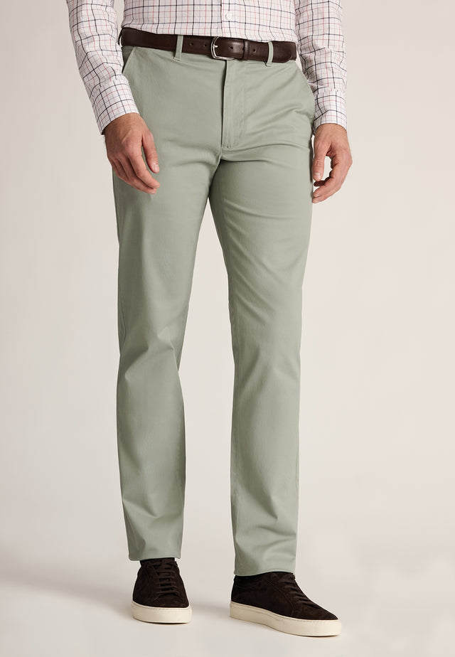 Tailored Fit Leo Sage Stretch Cotton Chinos - front