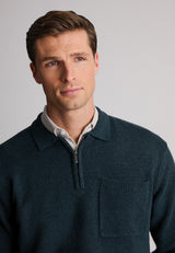 Loxton Teal Lambswool Blend Long Sleeve Quarter Zip Polo Shirt