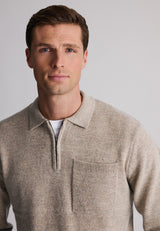 Loxton Stone Lambswool Blend Long Sleeve Quarter Zip Polo Shirt