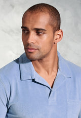 Milton Blue Cotton Rich Terry Towelling Polo Shirt