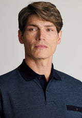 Oakworth Navy Two Tone Textured Cotton Polo Shirt