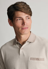 Oakworth Oatmeal Two Tone Textured Cotton Polo Shirt