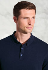 Paris Navy Cotton Merino Long Sleeve Polo Shirt