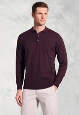 Paris Burgundy Cotton Merino Long Sleeve Polo Shirt