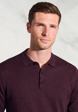 Paris Burgundy Cotton Merino Long Sleeve Polo Shirt