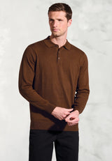 Paris Copper Cotton Merino Long Sleeve Polo Shirt