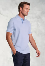 Ruffalo Sky Blue Fine Stripe Cotton Jersey Polo Shirt