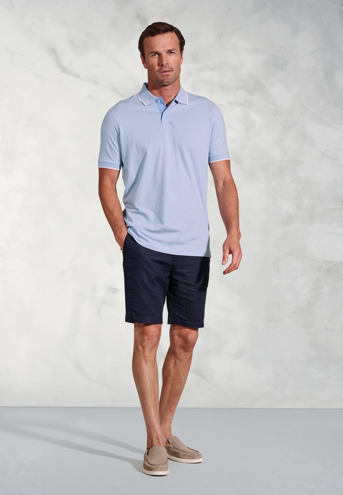 Ruffalo Sky Blue Fine Stripe Cotton Jersey Polo Shirt