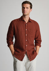 Regular Fit Rust Pure Linen Shirt