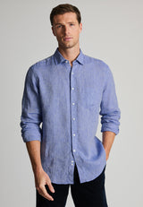 Regular Fit Blue Pure Linen Shirt