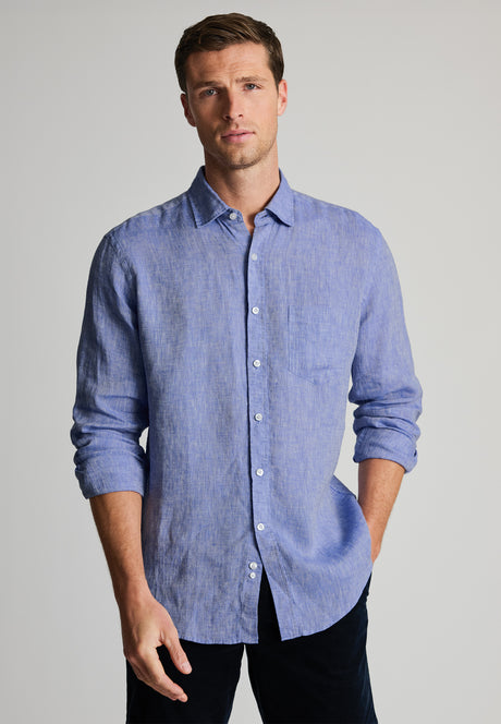 Regular Fit Blue Pure Linen Shirt