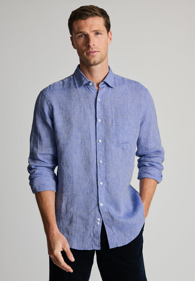 Regular Fit Blue Pure Linen Shirt