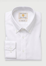 Tailored Fit White Pique Cotton Blend Shirt