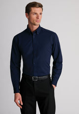 Tailored Fit Navy Pique Cotton Blend Shirt