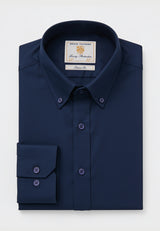 Tailored Fit Navy Pique Cotton Blend Shirt