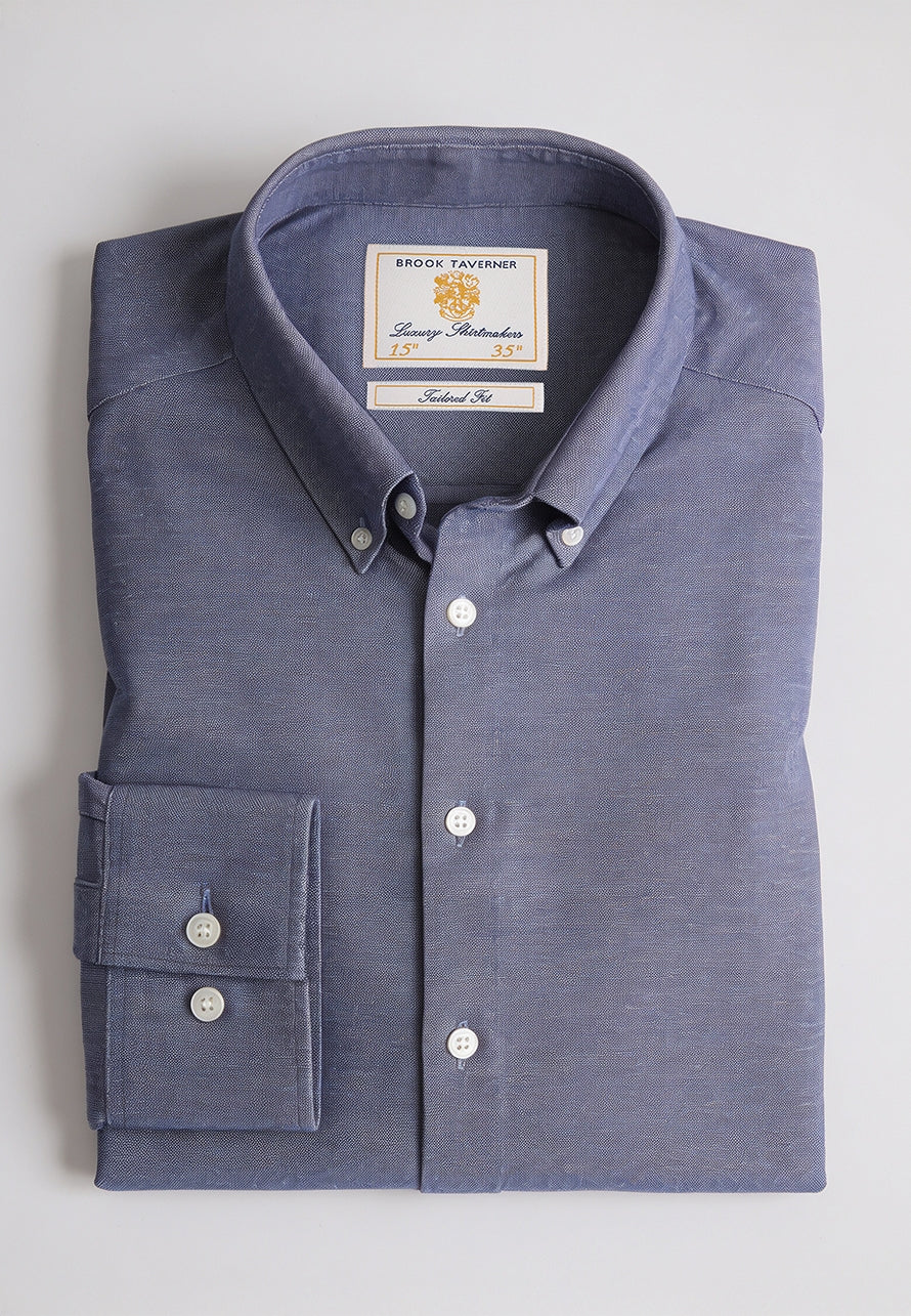 Tailored Fit Denim Pique Cotton Blend Shirt