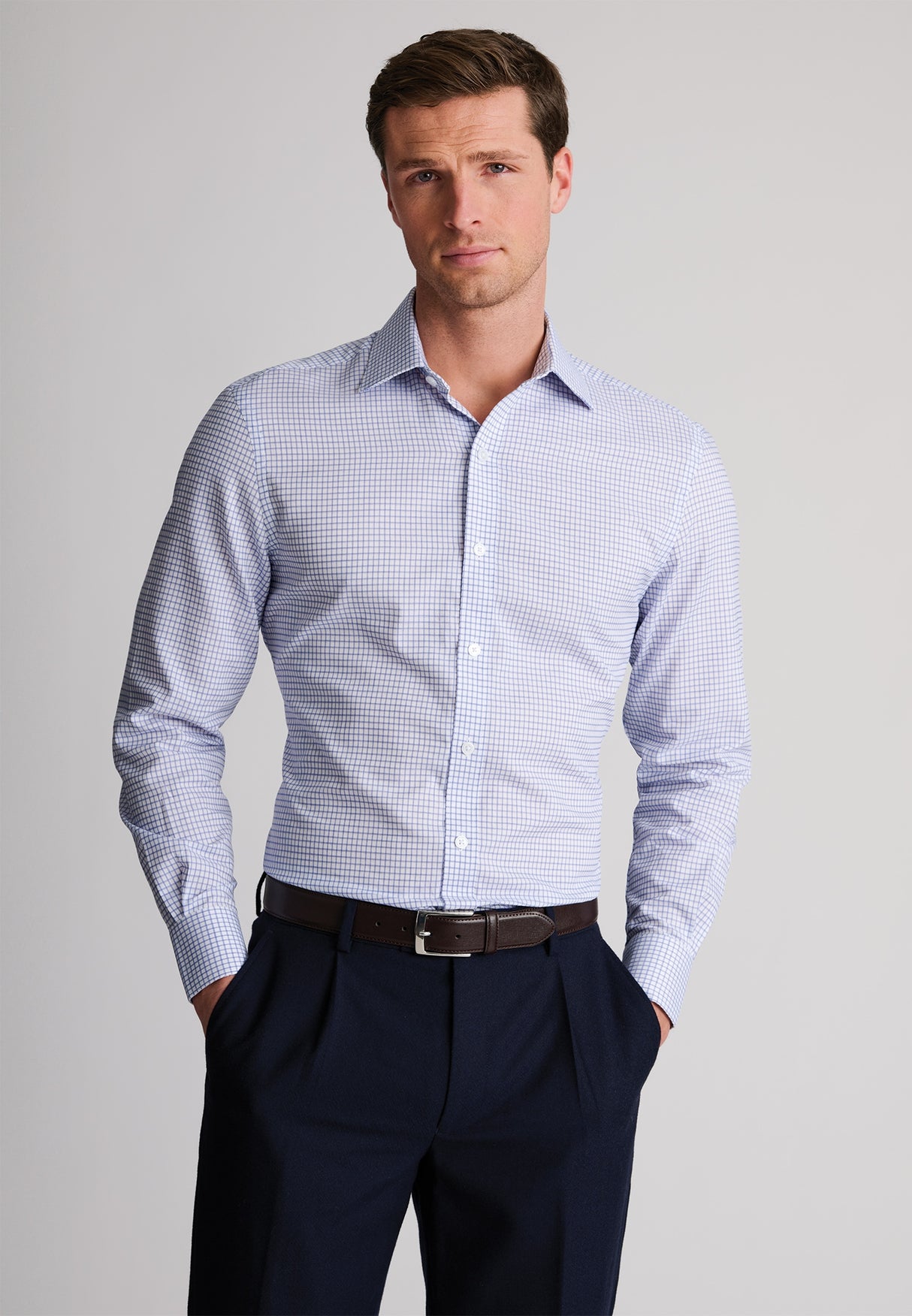 Tailored Fit Navy Check Cotton Shirt