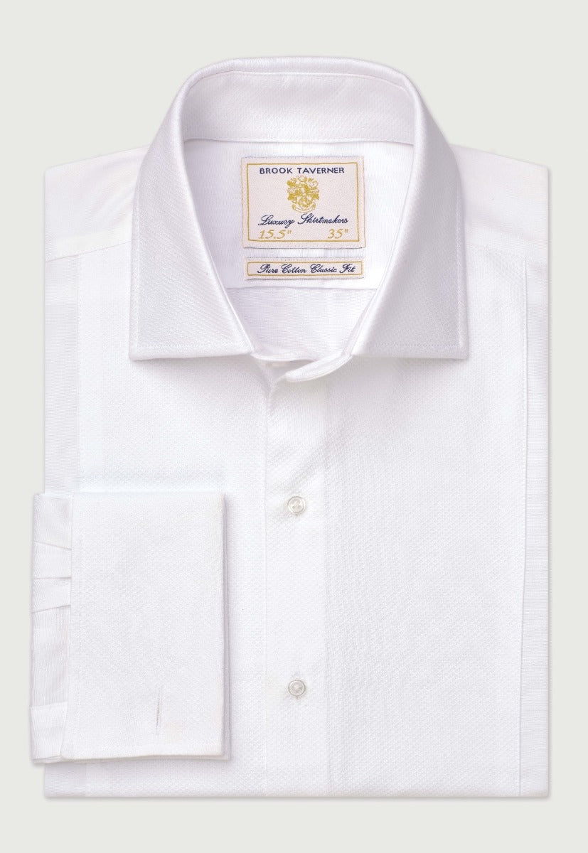 Regular Fit White Marcella Front Double Cuff Cotton Dress Shirt