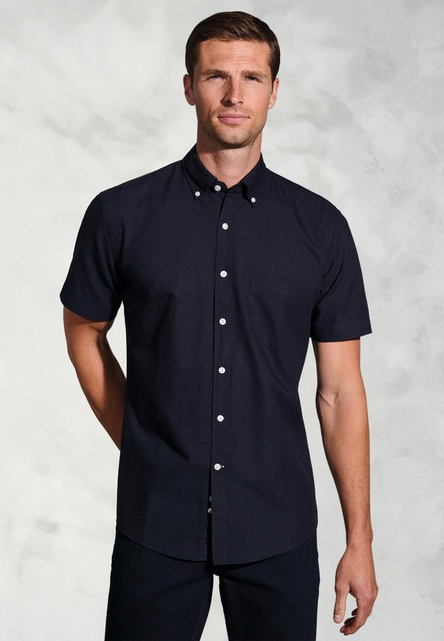 Regular Fit Navy Cotton Oxford Short Sleeve Shirt