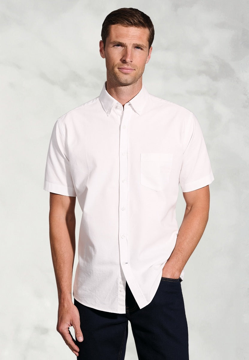 Regular Fit White Cotton Oxford Short Sleeve Shirt
