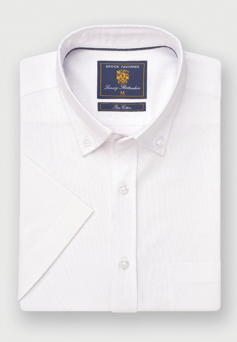 Regular Fit White Cotton Oxford Short Sleeve Shirt