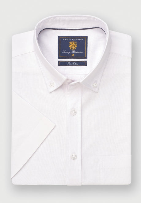 Regular Fit White Cotton Oxford Short Sleeve Shirt