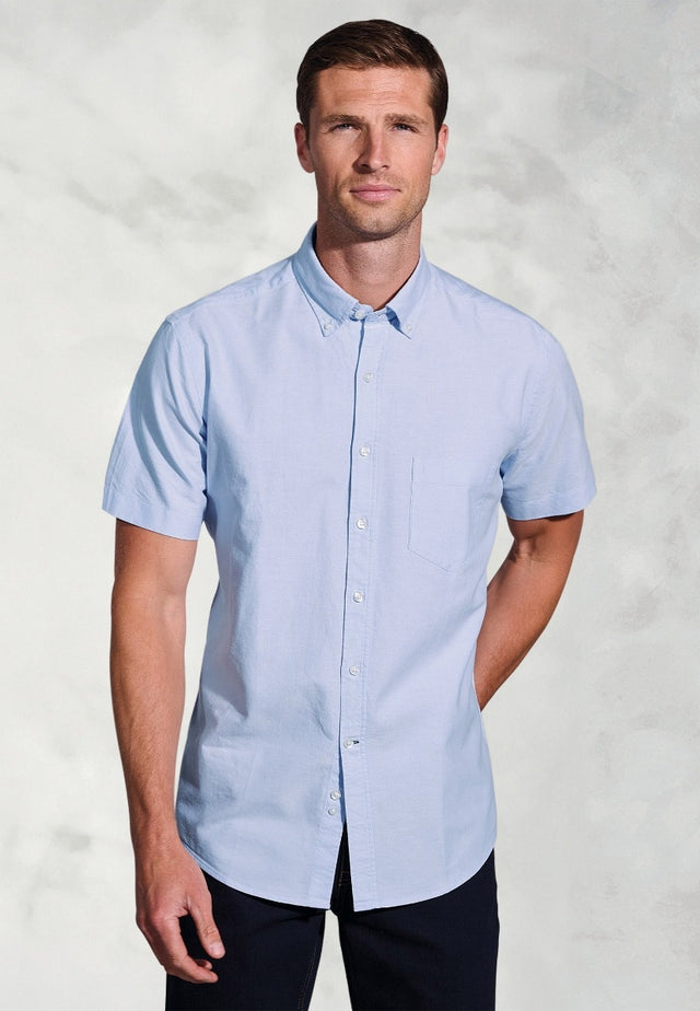 Regular Fit Sky Blue Cotton Oxford Short Sleeve Shirt