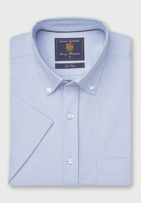 Regular Fit Sky Blue Cotton Oxford Short Sleeve Shirt