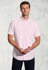 Regular Fit Pink Cotton Oxford Short Sleeve Shirt