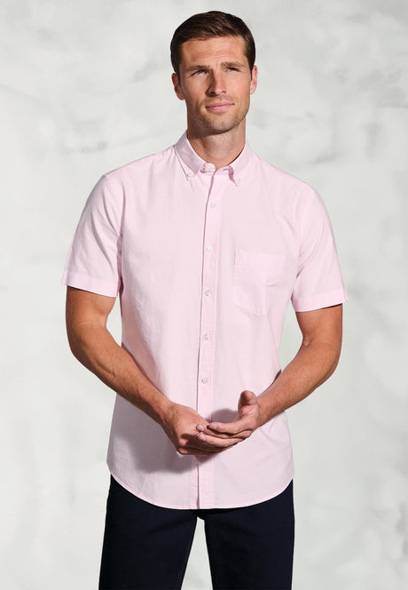 Regular Fit Pink Cotton Oxford Short Sleeve Shirt