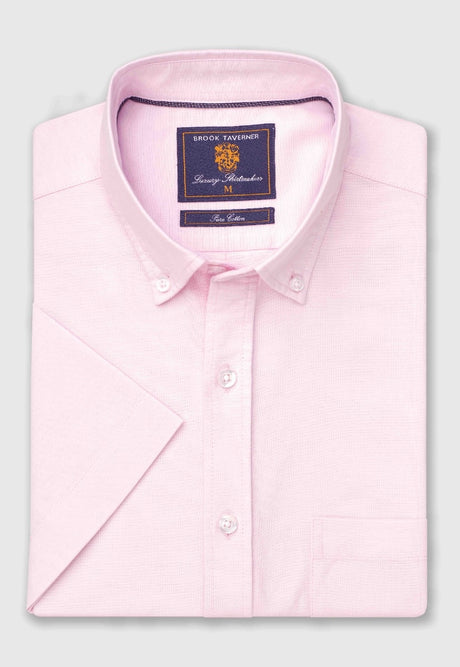 Regular Fit Pink Cotton Oxford Short Sleeve Shirt