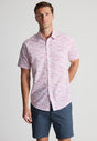 Regular Fit Mauve Botanical Print Slub Cotton Short Sleeve Shirt