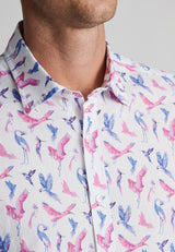Regular Fit Pink Bird Print Short Sleeve Shirt