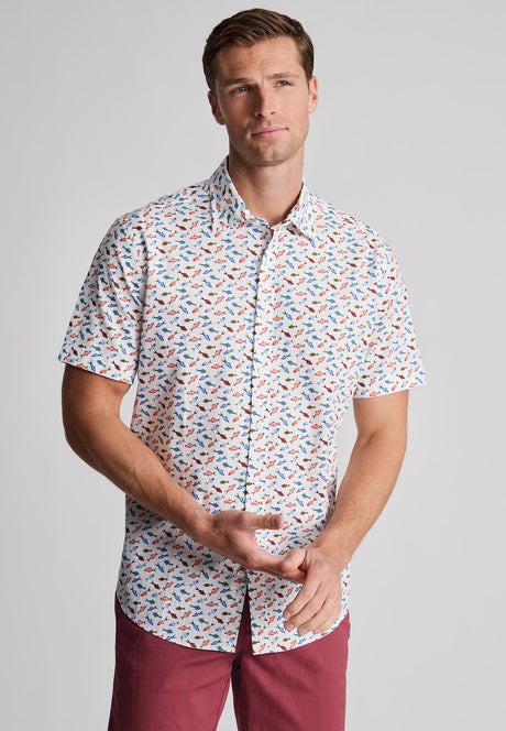 Regular Fit Multicoloured Fish Print Short Sleeve Shirt