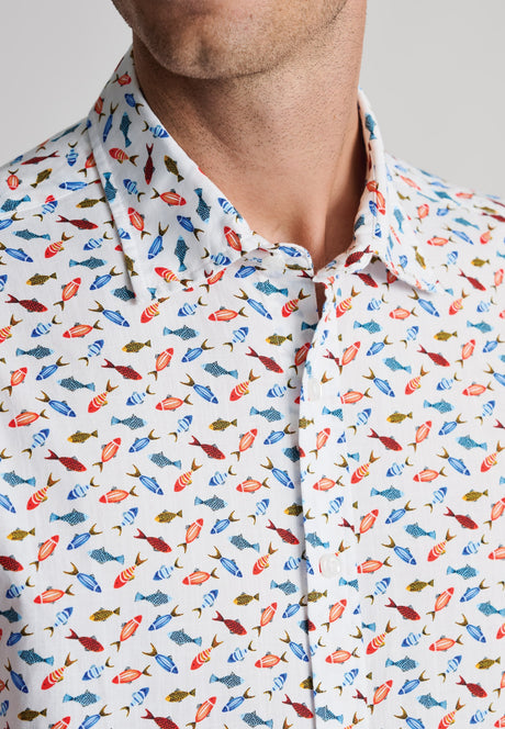 Regular Fit Multicoloured Fish Print Short Sleeve Shirt