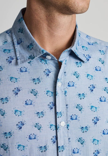 Regular Fit Blue Crab Print Short Sleeve Shirt