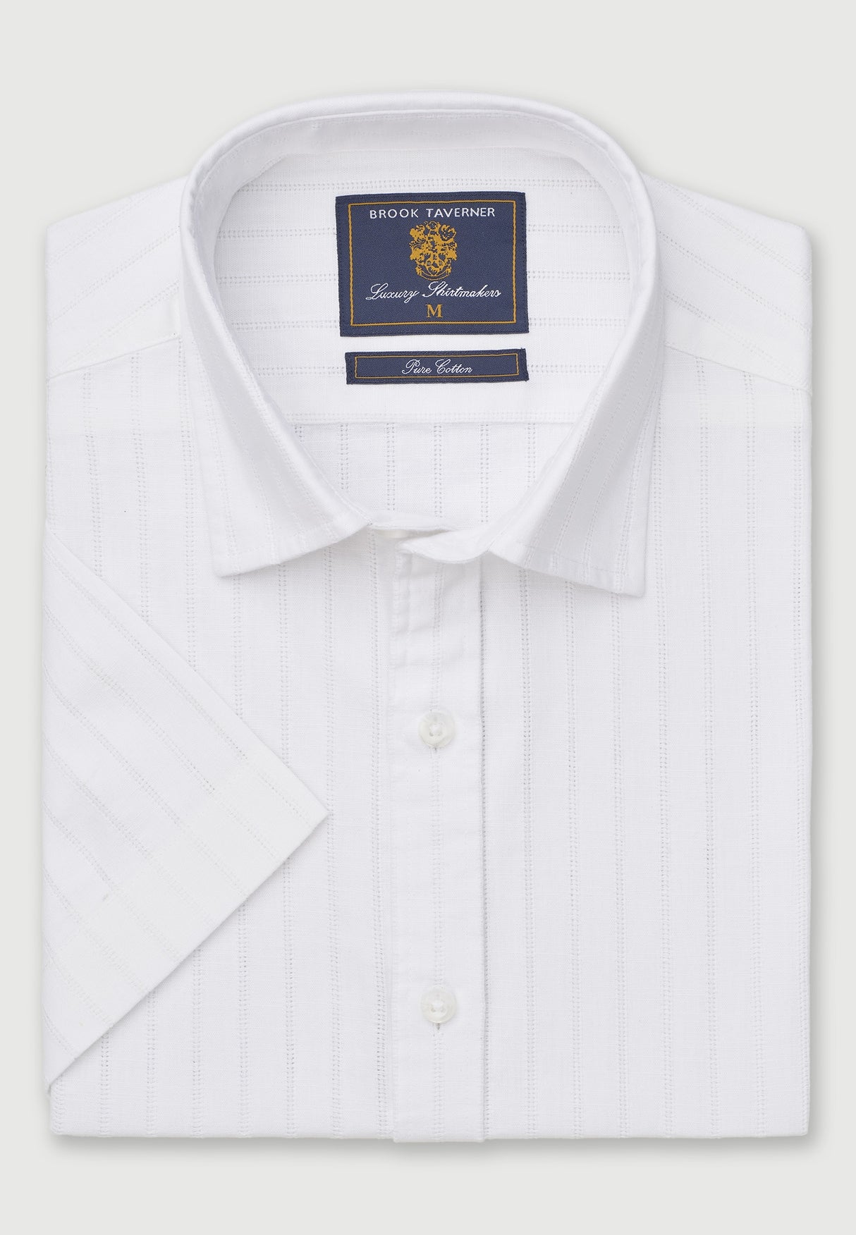 Regular Fit White Leno Stripe Short Sleeve Shirt