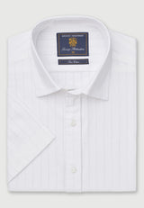 Regular Fit White Leno Stripe Short Sleeve Shirt
