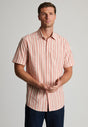 Regular Fit Red Cotton Slub Stripe Short Sleeve Shirt