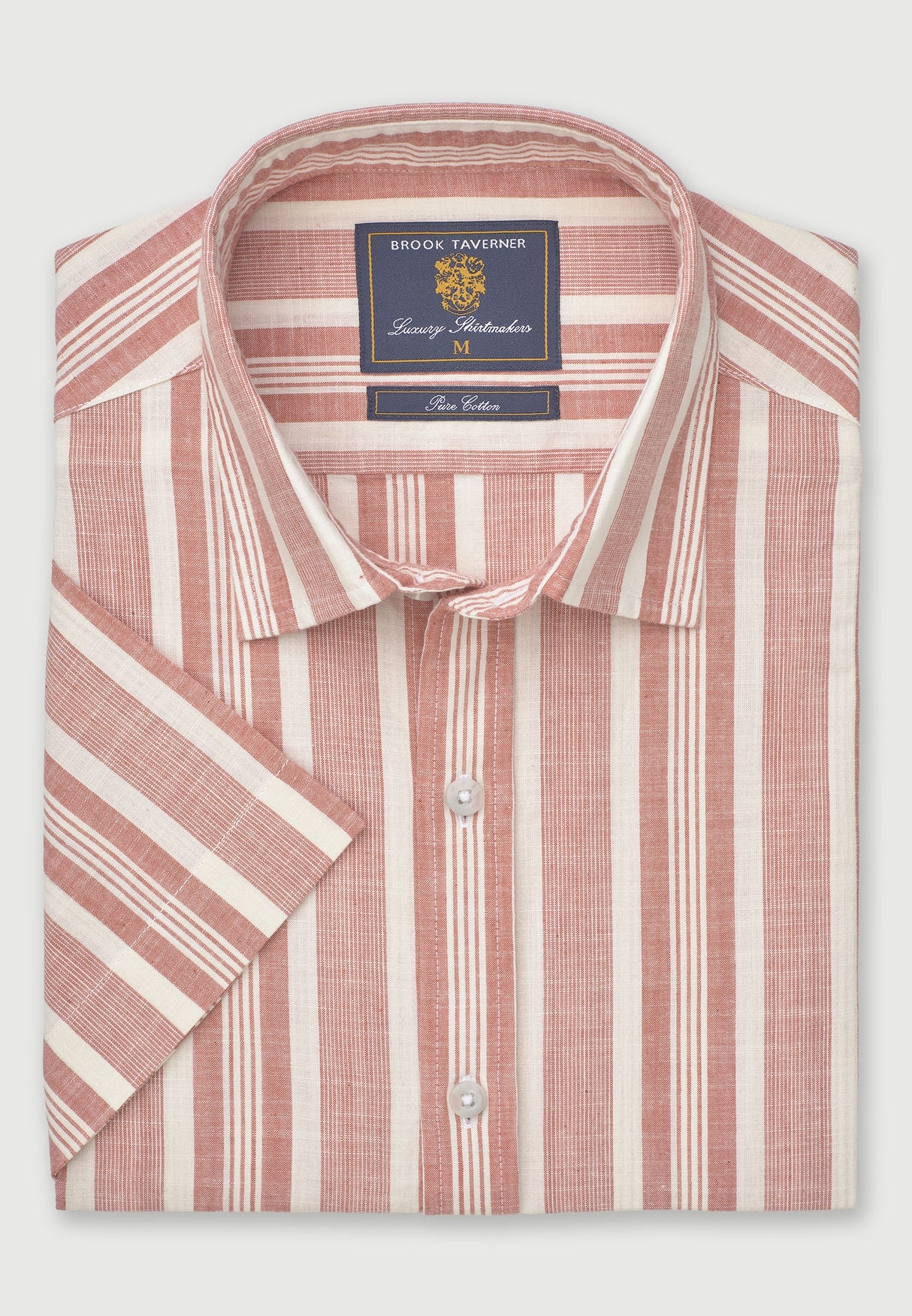 Regular Fit Red Cotton Slub Stripe Short Sleeve Shirt